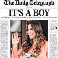Portada de The Daily Telegraph con el nacimiento del hijo de los Duques de Cambridge