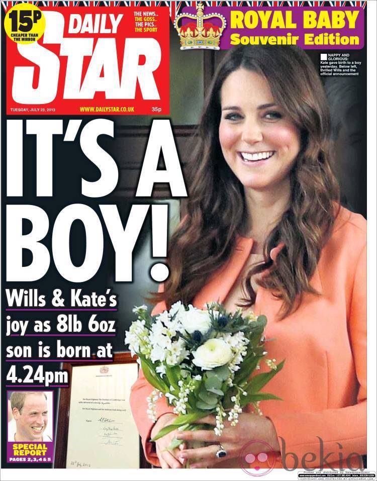 Portada de Daily Star con el nacimiento del hijo de los Duques de Cambridge