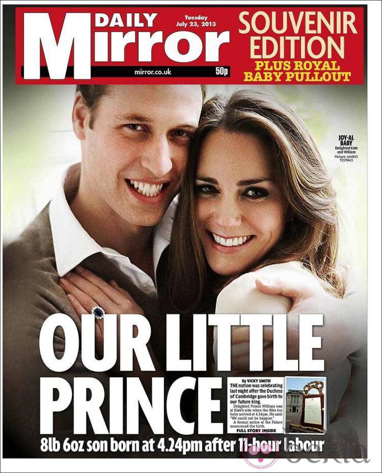 Portada de Daily Mirror con el nacimiento del hijo de los Duques de Cambridge