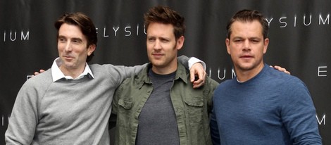 Matt Damon, Sharlto Copley y Neill Blomkamp en la presentación de 'Elysium' en Los Ángeles
