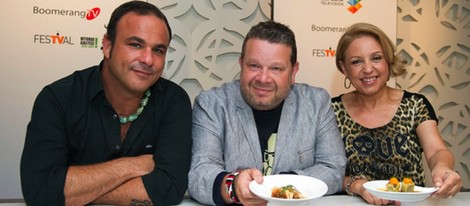 Ángel León, Chicote y Susi Díaz en la presentación de 'Top Chef' en el FesTVal de Vitoria 2013