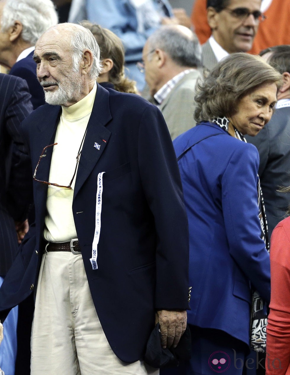 Sean Connery y la Reina Sofía en el partido entre Nadal y Djokovic en el US Open 2013
