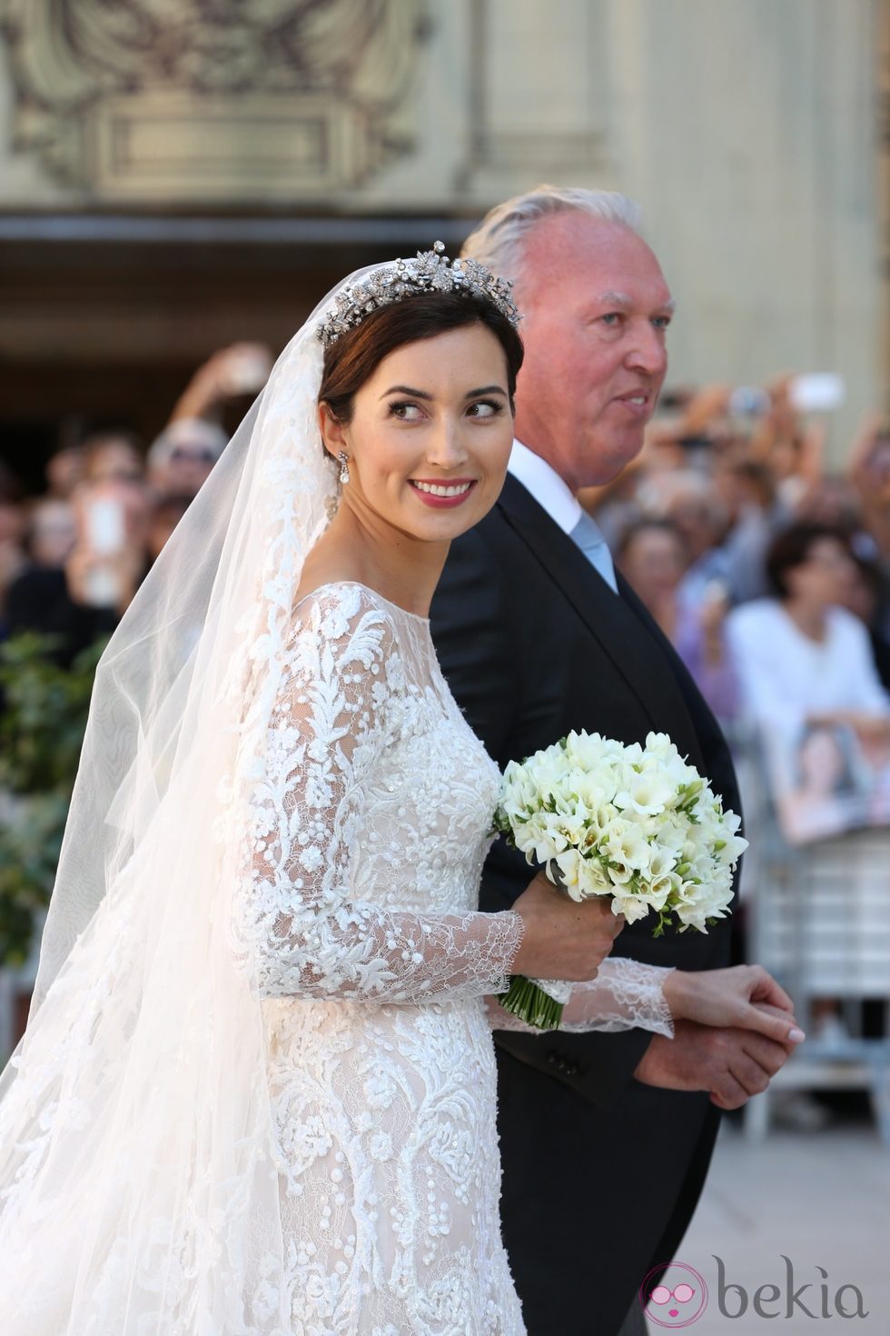 Claire Lademacher vestida de novia en su boda con Félix de Luxemburgo