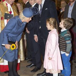 La Duquesa de Cornualles con Damian Lewis y sus hijos en una misa en la Abadía de Westminster