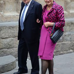 El ex político Jordi Pujol y su mujer durante la boda de Pablo Lara y Anna Brufau en Barcelona