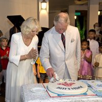 El Príncipe Carlos corta su tarta de cumpleaños bajo la insistente mirada de Camilla Parker en Sri Lanka