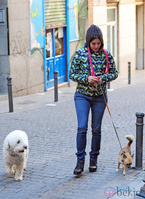 Adriana Ugarte paseando a los perros por Madrid