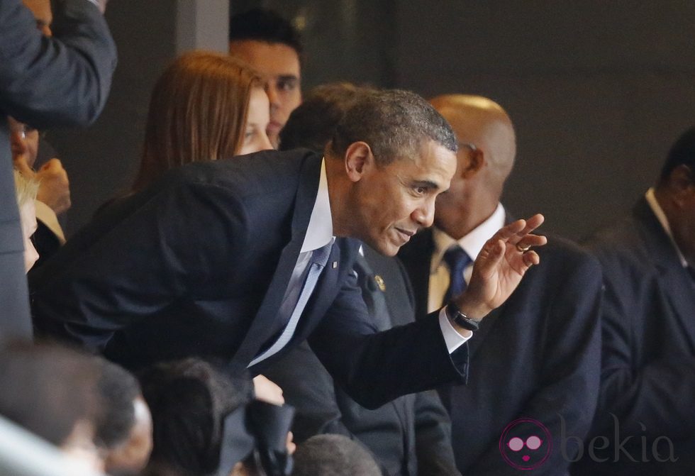Barack Obama en el funeral de Nelson Mandela