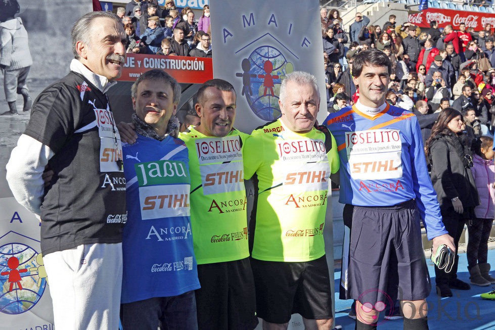 Juan y Medio, José Mota y Jesulín de Ubrique durante el partido solidario toreros vs artistas celebrado en Getafe