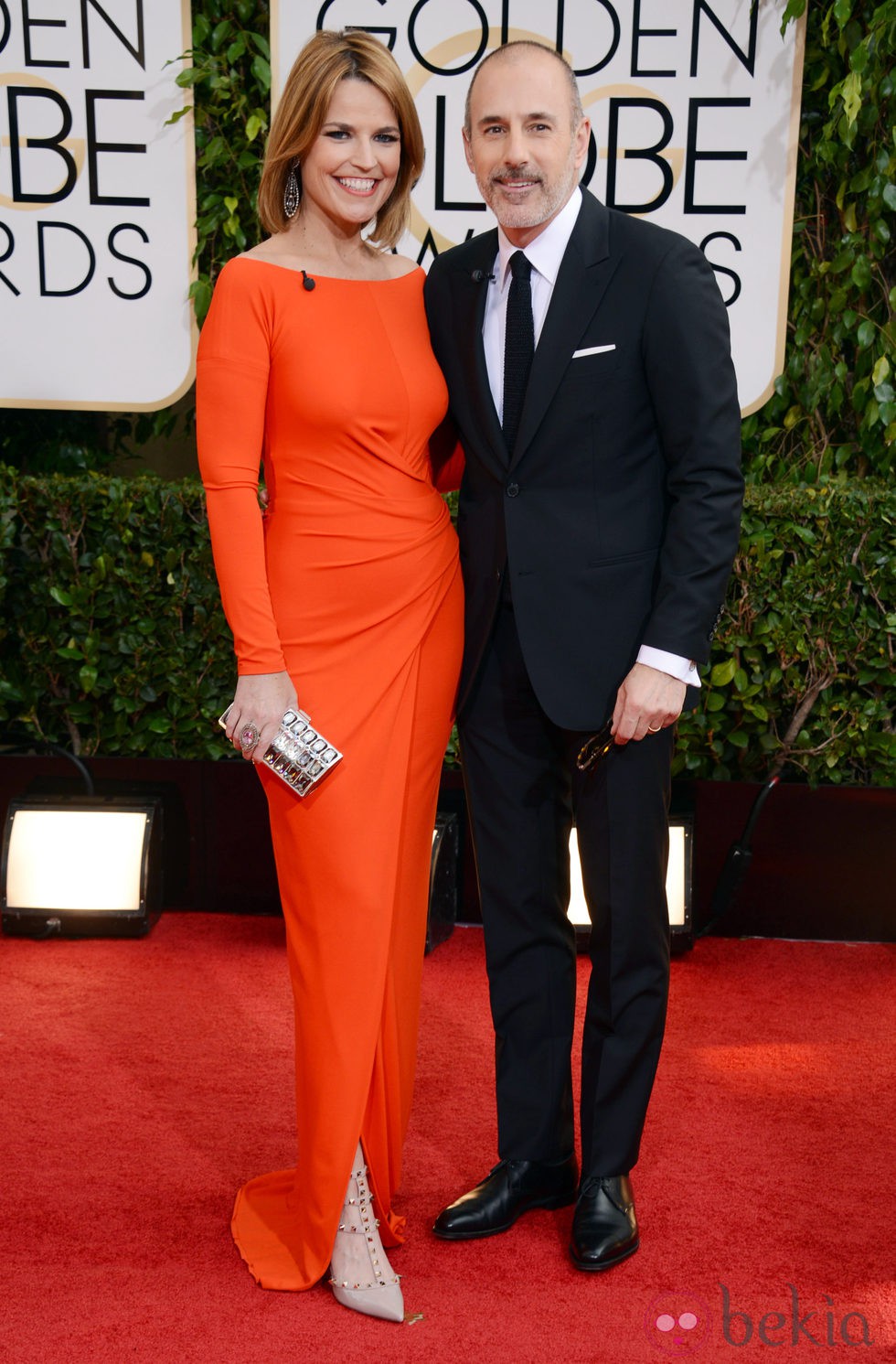 Matt Lauer y Savannah Guthrie en la alfombra roja de los Globos de Oro 2014
