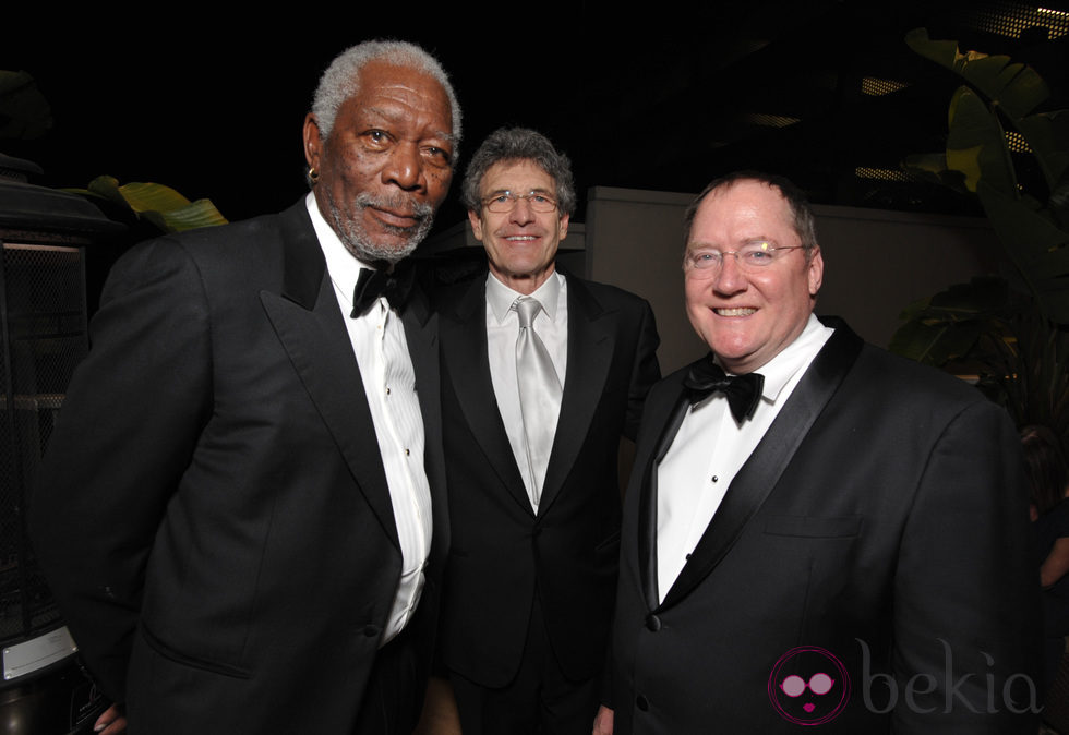 Morgan Freeman, Alan Horn y John Lasseter en la gala de entrega de los Producers Guild Awards 2014