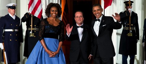 Barack y Michelle Obama con François Hollande en una cena de gala en la Casa Blanca