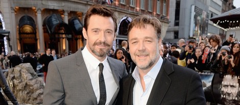 Hugh Jackman y Russell Crowe en el estreno de 'Noé' en Londres