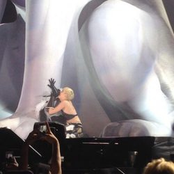 Miley Cyrus y la réplica de su perro Floyd en el concierto de Nueva York