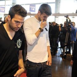 Cesc Fàbregas y Gerard Piqué en el homenaje a Tito Vilanova en el Camp Nou
