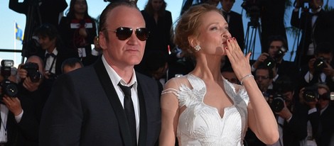 Quentin Tarantino y Uma Thurman en la clausura del Festival de Cannes 2014