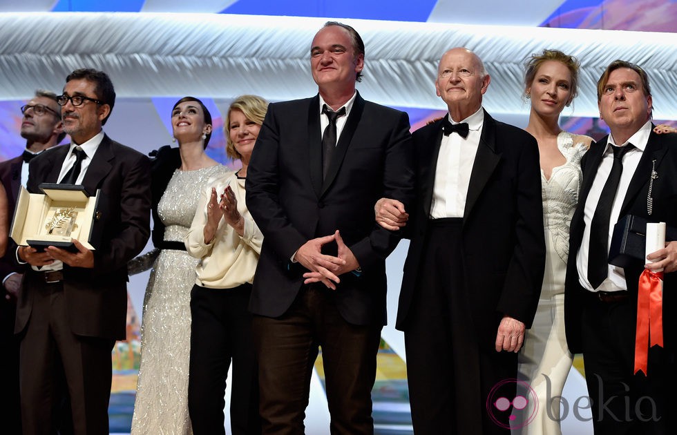 Nuri Bilge, Paz Vega, Nicole Garcia, Quentin Tarantino, Gilles Jacob, Uma Thurman y Timothy Spa en Cannes 2014