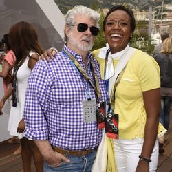George Lucas y Mellody Hobson en el Gran Premio de Mónaco 2014