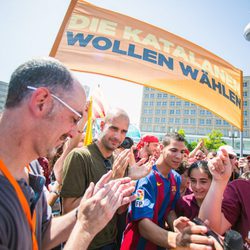 Pep Guardiola en un acto en Berlín en favor del derecho a decidir de Cataluña