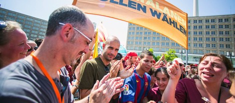 Pep Guardiola en un acto en Berlín en favor del derecho a decidir de Cataluña