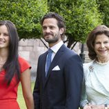 Carlos Felipe de Suecia y Sofia Hellqvist en el anuncio de su compromiso con la Reina Silvia