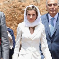 La Reina Letizia con velo a su llegada al Mausoleo del Rey Mohamed V en Rabat