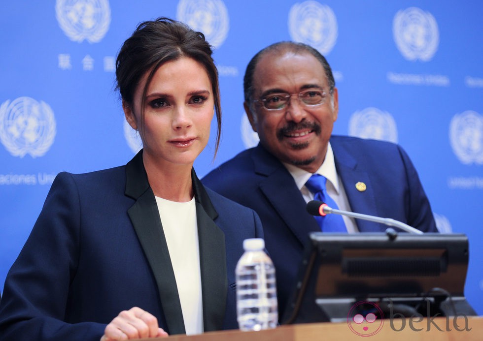Victoria Beckham en su presentación como Embajadora de Buena Voluntad de la ONU