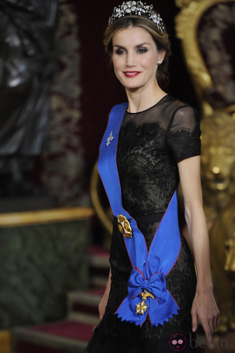 La Reina Letizia en una cena de gala ofrecida en honor a la Presidenta de Chile