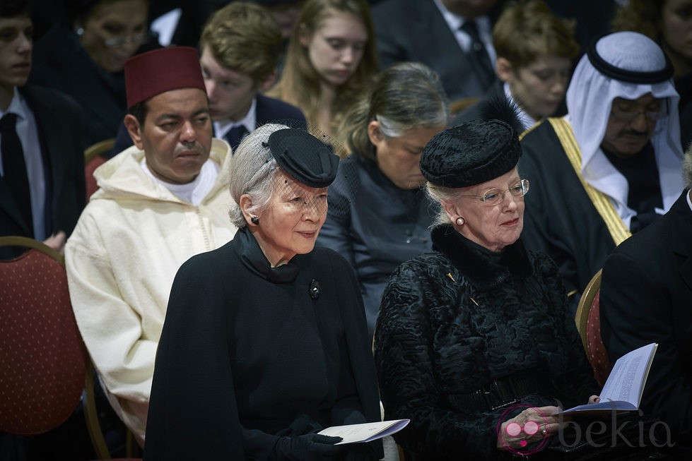 Moulay de Marruecos, Michiko de Japón y Margarita de Dinamarca en el funeral de Fabiola de Bélgica