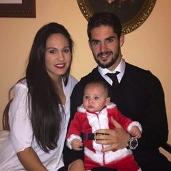 Isco Alarcón con su novia Victoria Calderón y su hijo Isco felicitando la Navidad 2014