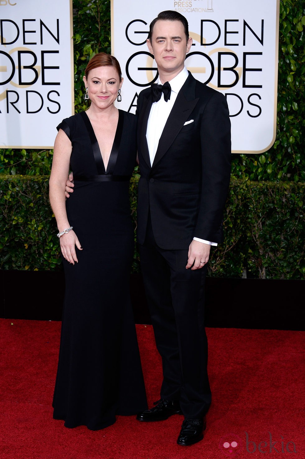 Colin Hanks y Samantha Bryant en la alfombra roja de los Globos de Oro 2015