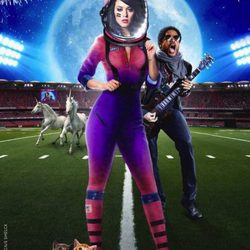 Katy Perry con Lenny Kravitz en el anuncio de la Super Bowl 2015
