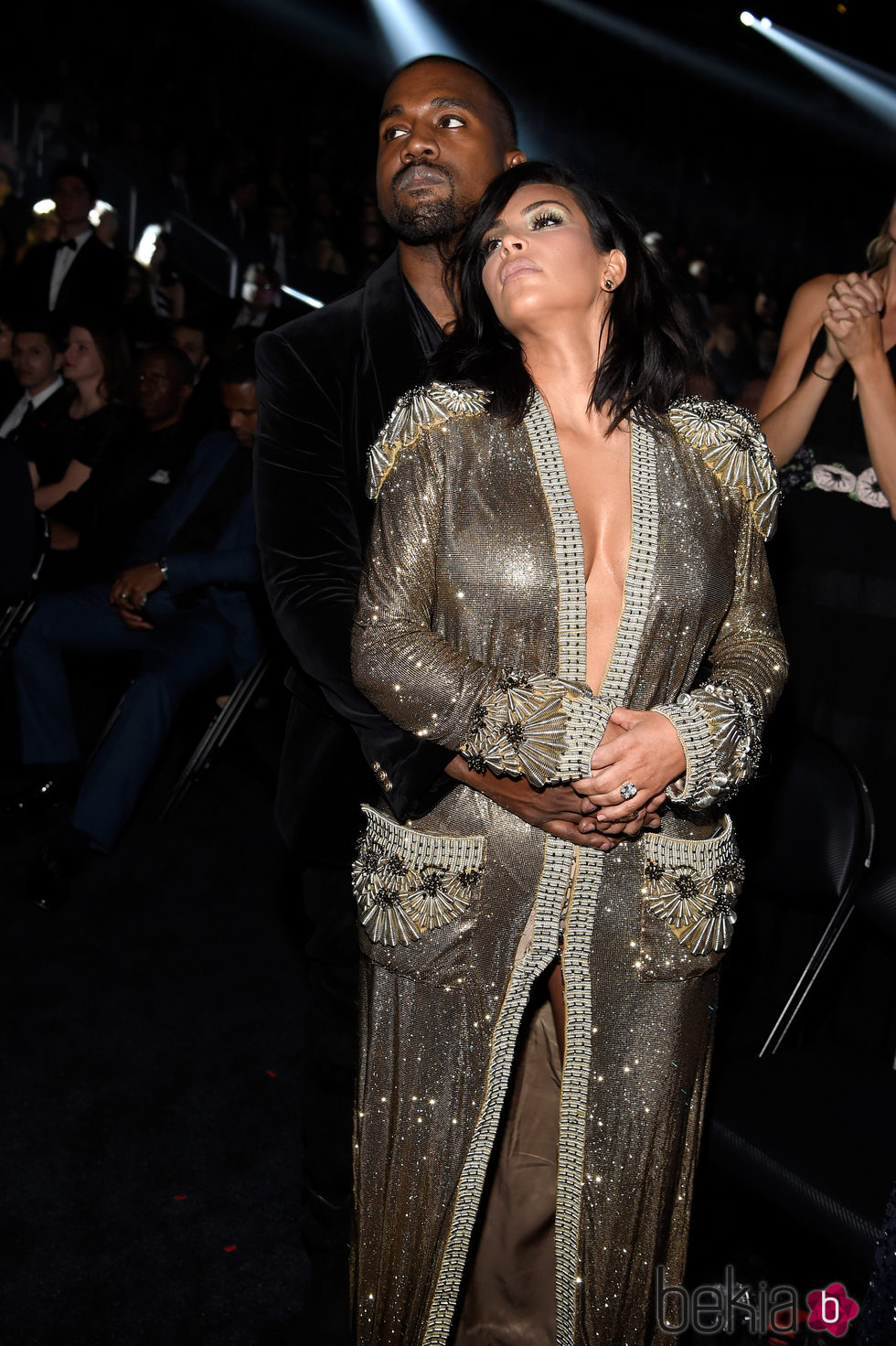 Kim Kardashian y Kanye West  en los premios Grammy 2015