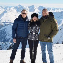 Daniel Craig, Léa Seydoux y Dave Bautista en el rodaje de 'Spectre' en Austria
