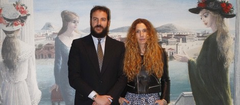 Borja Thyssen y Blanca Cuesta inaugurando una exposición de Paul Delvauz en el Thyssen