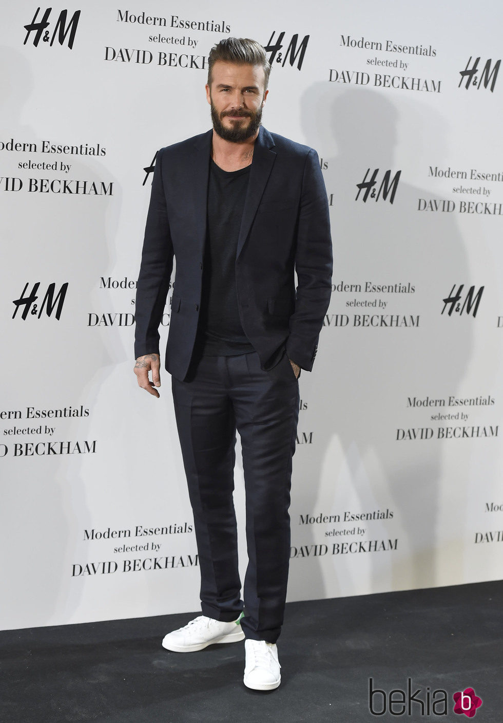 David Beckham presentando su colección de básicos de H&M para primavera 2015 en Madrid