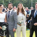 Sofia Hellqvist, Carlos Felipe de Suecia, Magdalena de Suecia y Chris O'Neill en el 38 cumpleaños de Victoria de Suecia