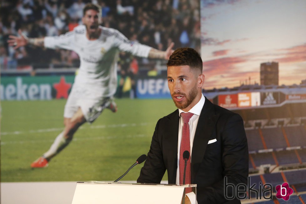 Sergio Ramos durante su acto de renovación con el Real Madrid hasta 2020