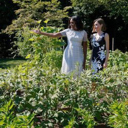 Michelle Obama enseña a la Reina Letizia el huerto de la Casa Blanca