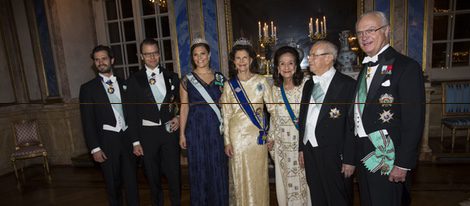 La Familia Real Sueca con el presidente de Túnez y su mujer en una cena de gala