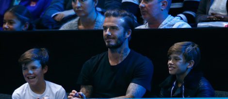 David Beckham con sus hijos Romeo y Cruz en la final de la ATP de Tenis