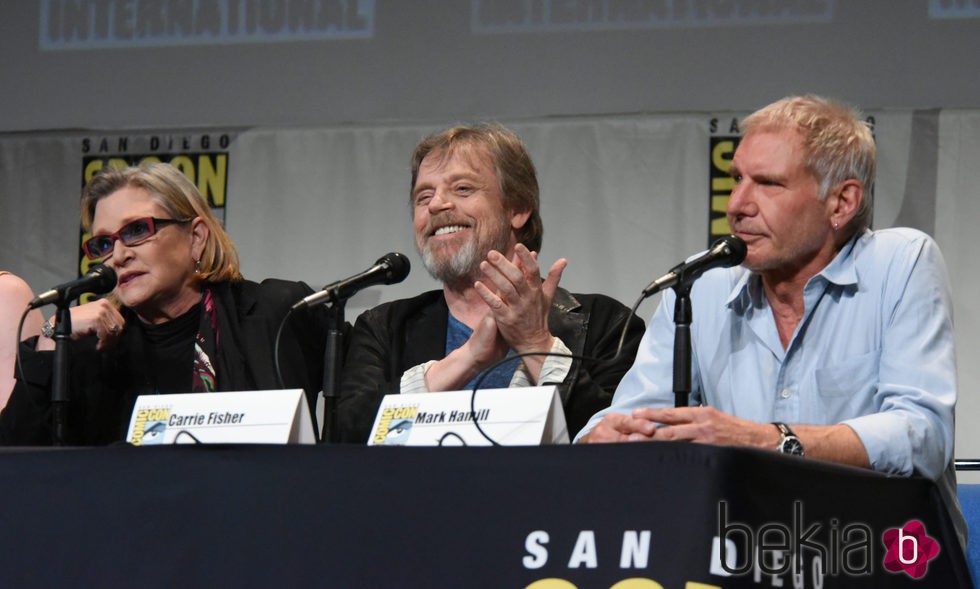 Carrie Fisher, Mark Hamill y Harrison Ford en la Comic-Con 2015