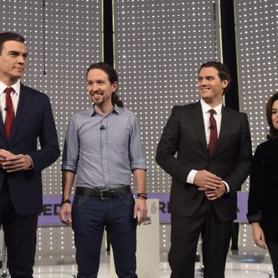 Pedro Sánchez, Pablo Iglesias, Albert Rivera y Soraya Sáenz de Santamaría en el debate a 4 de Atresmedia