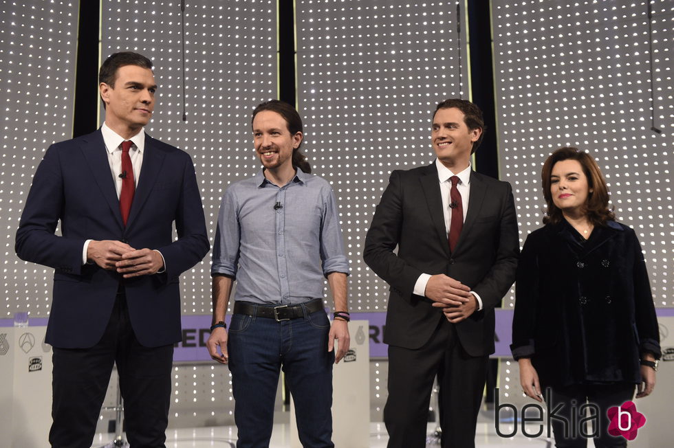Pedro Sánchez, Pablo Iglesias, Albert Rivera y Soraya Sáenz de Santamaría en el debate a 4 de Atresmedia