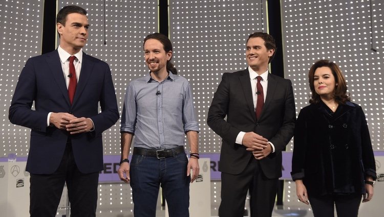 Pedro Sánchez, Pablo Iglesias, Albert Rivera y Soraya Sáenz de Santamaría en el debate a 4 de Atresmedia