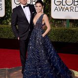 Channing Tatum y su mujer Jenna Dewan Tatum en la alfombra roja de los Globos de Oro 2016