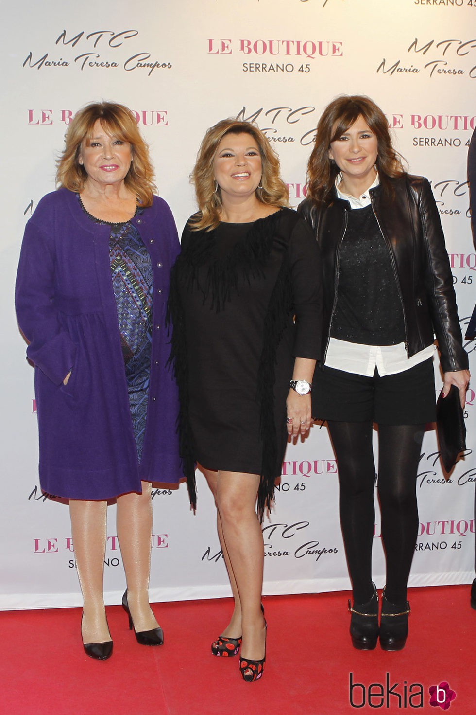 Mila Ximénez, Terelu Campos y Gema López en la presentación de la colección de zapatos de María Teresa Campos