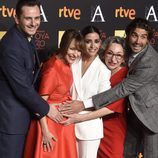 Asier Etxeandia, Paula Ortiz, Inma Cuesta, Luisa Gavasa y Álex García en la cena de los nominados a los Premios Goya 2016