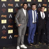 Álex García, Manuel Burque, Miguel Herrán y Fernando Colomo en la cena de los nominados a los Premios Goya 2016
