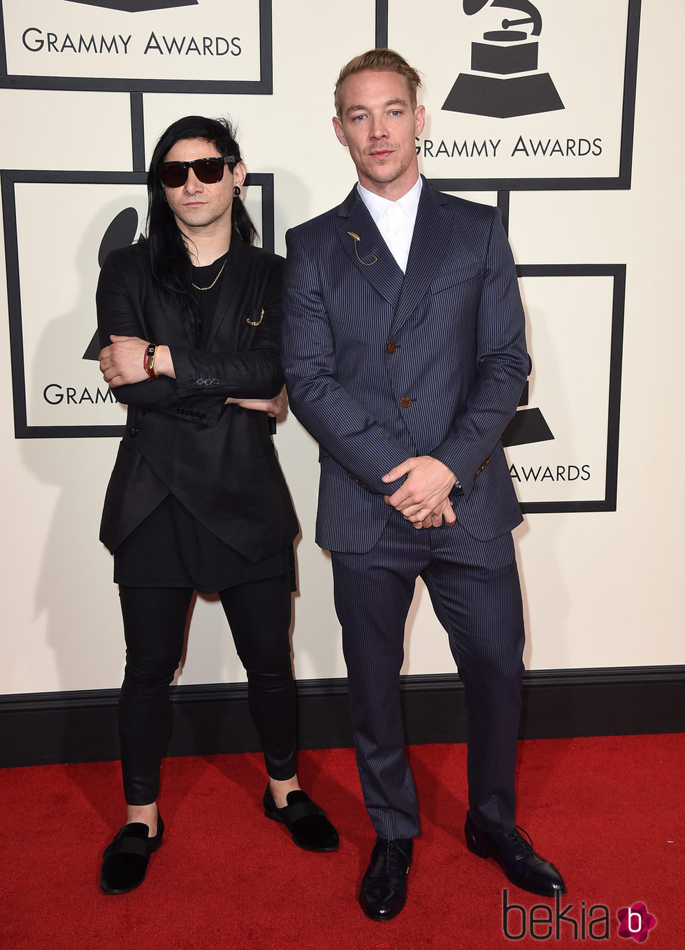 Skrillex y Diplo en la alfombra roja de los Premios Grammy 2016 - Alfombra  roja Premios Grammy 2016 - Foto en Bekia Actualidad